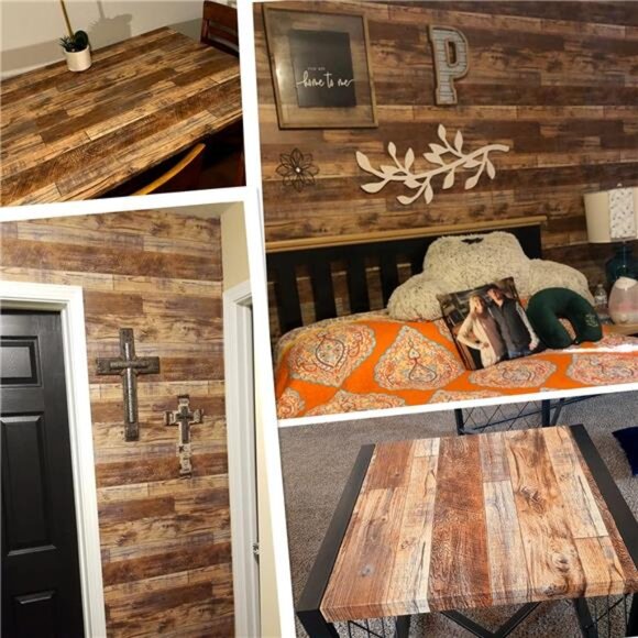 Brown Wood Peel and Stick Wallpaper 17.8" X 118.8" Self Adhesive Wallpaper - Picture 6 of 7